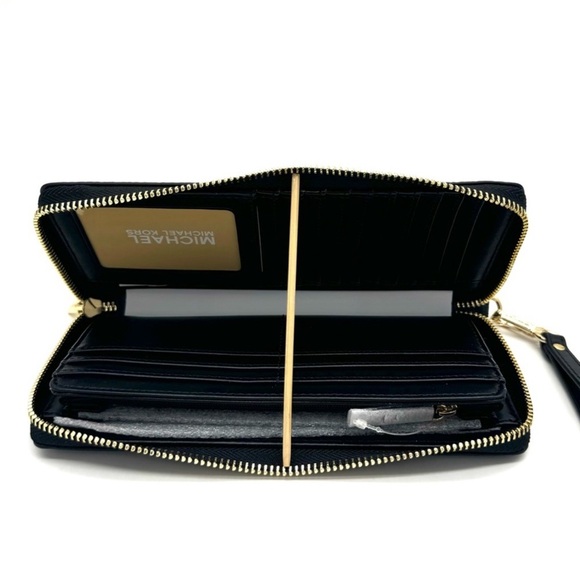 Michael Kors Large Continental Wallet Wristlet Black/Gold - Picture 8 of 10